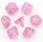 7-Die DND Dice Set Polyhedral Dice Set with a Leather Dice Bag, D&D Dice Set for Dungeons and Dragons, RPG Table Games (Pink/G)