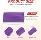 MECCANIXITY Double Fold Bias Tape for Sewing 5/8 Inch x 12 Yards Satin Pre-fold Continuous Binding Tape for Seaming Quilting Hemming Binding DIY Crafts, Purple