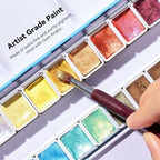 Paul Rubens Professional Metallic Watercolor Paints Set, Pearl Paint, Portable Metal Case with Palette, Set of 24 Half Pans, Art Supplies for Artists, Beginners, Hobbyists, Students