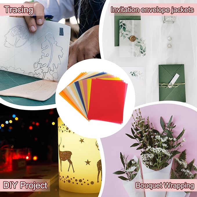 PATIKIL 30 Sheets Vellum Paper 4.25x5.5, Vellum Paper Printable Translucent Paper 100GSM Colored for Invitations Laser InkJet Printing Card Making Crafting Wedding Tracing, Pink Green Blue