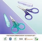 PAFASON Sharpest & Precise Stainless Steel Curved Straight Thread Yarn Fabric Cutting Scissor with Safety Cap & TSA Complied Ideal for Embroidery Quilting Sewing Knitting Crafting Cross Stitch Crochet
