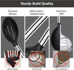 Silicone Spatula Spoon Set, 4 PCS Silicone Cooking Utensils Spatula Spoon Set with Stainless Steel Handle, BPA Free Kitchen Turners for Frying, Mixing, Serving, Draining, Turning, Stirring, Black