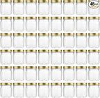 novelinks 8 oz Clear Plastic Jars with Screw-On Lids - BPA-Free Refillable Storage Containers for Slime, Spices, Crafts, Kitchen & Home Organization (48 Pack,Gold)