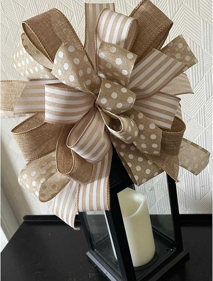 Burlap Ribbon Wired, Farmhouse Rustic White Stripe Ribbon for Gifts Wrapping DIY Crafts Floral Bows Wreath Making Party Supplies Holiday Home Decoration, 2.5 Inch x 10 Yards