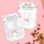 ALodr 20 Pcs Who Knows the Birthday Girl Best, Would She Rather Games for Girl Birthday Party, Funny Birthday Party Games, Double Sided, 5x7 Inches
