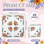 Crtiin 20 Pack Assorted Floral Napkins for Decoupage Toilet Napkins Flower Cocktail Decorative Paper for Birthday Party Beautiful Gorgeous, 20 Styles Each 6.5 inches(Style 1)