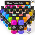 Nicpro 20 Colors Iridescent Metallic Acrylic Pour Paint Supplies Kit, 8.45oz Large Ready to Pour Premixed High Flow Pouring Paint Set with Silicone Pouring Oil, Gloves, Instructions for Beginner DIY