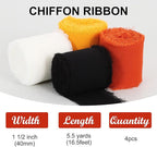 TONIFUL 4 Rolls Black & Orange Chiffon Ribbon 1 1/2 inch× 5.5 Yards Ribbon Fabric Silk Ribbon for Gift Wrapping Wedding Party Decoration Flower Bouquet Wrapping Bows Making DIY Crafts