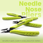 Smithology 5.3" Mini Needle Nose Pliers 3-Pack | Precision Long Nose Pliers with Serrated Jaws, Perfect for Jewelry Making, Electronics & Crafts