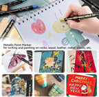TRANSON 12Colors Metallic Paint Markers Bold and Fine Dual-tip for Rock Wood Ceramic Canvas DIY Painting Drawing