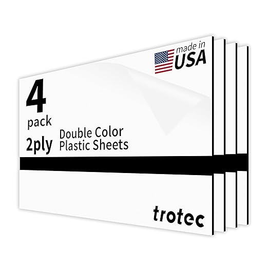 Trotec TroLase | 12"x24"x1/16", 4 Pcs | White/Black | 2 Ply | Modified Acrylic | Laser Engraving Double Color Plastic Sheet | Engraving Blanks for Laser, Saw, Guillotine | Made in USA