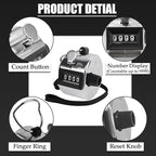 GDMINLO Metal Hand Tally Clicker Counter, 4-Digit Number Count Clicker with Metal Case Mechanical Counter for Coaching, Knitting, Lap, Fishing, Golf and Row with 2-Nylon Lanyard,Silver