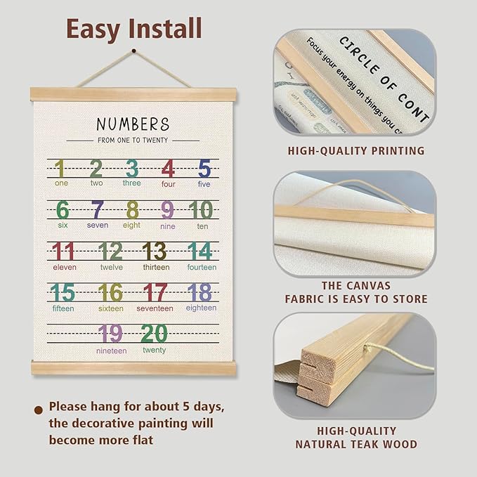 Alphabet and Numbers Wall Chart Set of 2 ,Kids Educational Posters,ABC and 1-20 Number Learning Banners for Toddlers, Preschool Classroom, Nursery, Playroom Decor 14 x 18.5 Inch(Colorful)