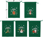 Tapleap Coth Christmas Bags with Drawstring - 50Pcs 5x7 Green Velvet for Wrapping Christmas Party Favors or Gifts for Friends, Children, Coworkers, Small Bussiness Products