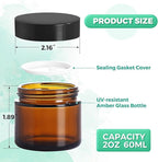 2OZ Amber Glass Jars with lids, 36 Pack Empty Cosmetic Jars, Refillable Airtight Wide Mouth Container for DIY, Sample, Cream, Lotion, Candle Making, Powder, Cosmetic