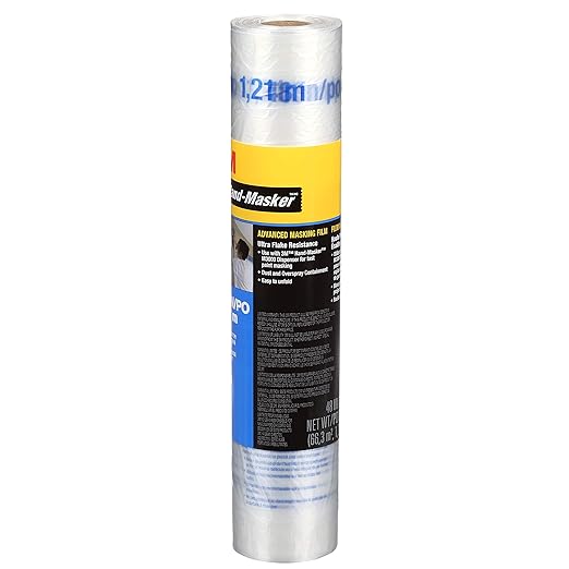 3M Hand Masker Advanced Masking Film, 48 in x 180 ft, Static Cling Keeps Film in Place, Prevents Liquids From Bleeding Through, Flake Resistant, For Indoors & Outdoors Use, 1 Roll (AMF48)