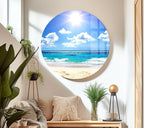 My Photostation.com 28Wx18H'' Summer Beach Landscape Glass Wall ArtTempered Glass Printing Wall Decor Large Wall Art Wall Hangings