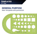 Pacific Arc - General Purpose Template with Protractor - Drawing Aid Stencil for Professional or School Work - Size 5.5" x 9.5"
