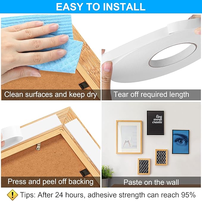 Double Sided Foam Tape 0.5In x 52.5FT 2 Pack, Mounting Tape Heavy Duty, Strong Adhesive Weatherproof Seal Strips for DIY Craft Picture Poster, Car & Gap Filling Mountings, Home Office Decor (White)