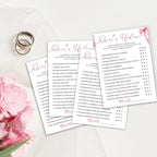 Bridal Shower Games Cards, Guess Over or Under, Bridal Shower Games 25 Guests, Engagement Party Wedding Games for Guests, Pink Ribbon Bow Wedding Party Supplies - E13
