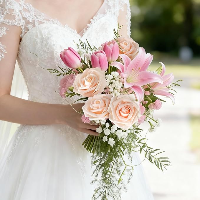 Artificial Flowers Foam Fake Roses 25pcs Champagne Roses with Stems for Home Decor DIY Wedding Bouquets Party Bridal Shower Centerpieces Faux Flower Arrangements Tables Decorations