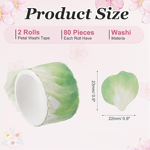 uxcell 2 Rolls Petal Washi Tape, 80 Pieces Floral Decorative Tape Colored Masking Tapes Crafting Supplies for DIY Crafts, Gift Wrapping, Scrapbook, Party Decorations, Small Green