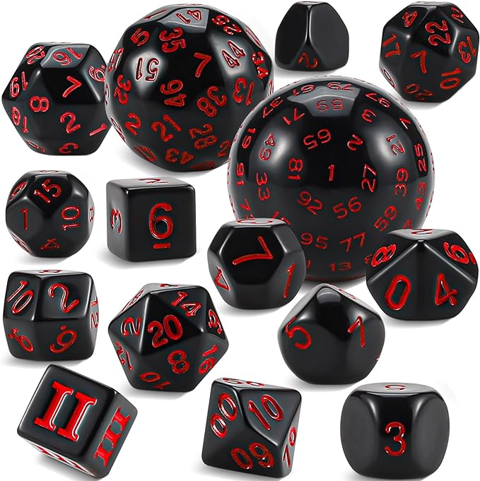 CiaraQ DND Polyhedral Dice Set (15pcs) D4-D100 Game Dice with Dice Bag for Dungeons and Dragons Role Playing Table Games (Black & Red)