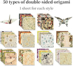 Square Origami Paper 6x6 Double Sided 50 Sheets 50 Colors 70GSM Origami Kit Japanese Chiyo Easy Fold Arts Crafts DIY Handwork Beginner Retro Newspapers