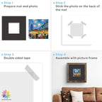 Mat Board Center, 8X8 Black Mats for 4X4 Pictures - Acid Free, 4-Ply Thickness, White Core, Bevel Cut - for Artworks, Photos, Framing - Pack of 12