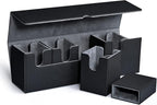 Card Deck Box with Dice Tray for MTG, 5 in 1 Card Deck Case Holds 800+ Unsleeved Cards, Strong Magnet Organizer Compatible with Yugioh TCG Sports Cards (Black)
