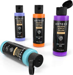 ARTEZA Acrylic Pouring Paint Set, 4 Orchid Colors, 4 oz Bottles, High-Flow Paint, No Mixing Needed, Art Supplies for Canvas, Glass, Paper, Wood, Tile, and Stones, Orchid Tones, 16 Fl Oz (Pack of 1)