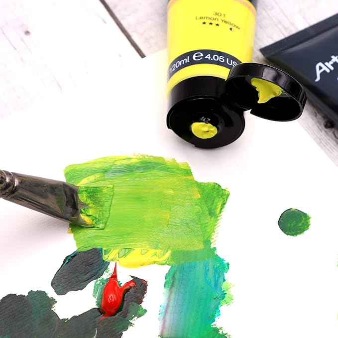Artecho Yellow Acrylic Paint, Yellow Ochre Paint (120ml / 4.05oz) Tubes, Art Craft Paints for Canvas, Rock, Stone, Wood, Fabric, Art Supplies