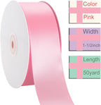 1-1/2 Inch Pink Ribbon, 50 Yards Craft Polyester Satin Ribbon Perfect for Gift Wrapping, Handmade Roses, Wedding Party Decorations and DIY Crafts