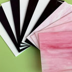 ILLUCKAI 12 Sheets Black + White +Pink Stained Glass Sheets, 4 x 6 inch Stained Glass Supplies Mosaic Glass Pieces Tiles for Mosaic Art Crafts