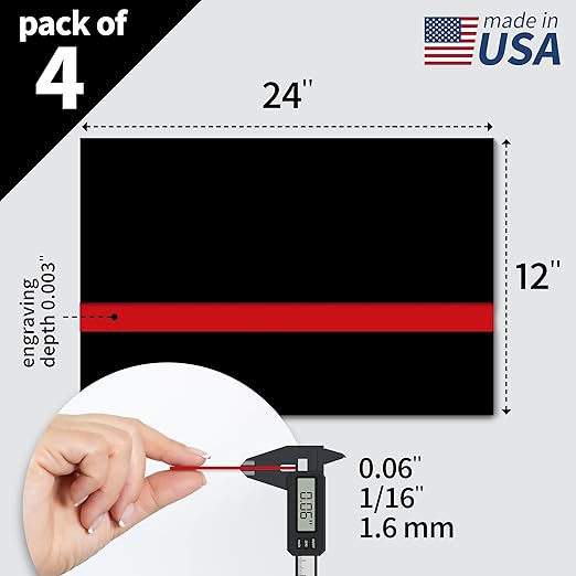 Trotec TroLase | 12"x24"x1/16", 4 Pcs | Black/Red | 2 Ply | Modified Acrylic | Laser Engraving Double Color Plastic Sheet | Engraving Blanks for Laser, Saw, Guillotine | Made in USA