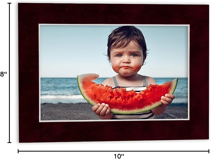 8x10 Mat Bevel Cut for 6x8 Photos - Acid Free Dark Red Suede Precut Matboard With Backing Board and Crystal Clear, Self Seal Photo Mat Bag - For Pictures, Photos, Framing - 4-ply Thickness