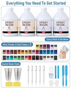 4 Gallon Epoxy Resin Kit with Mica Powder, Gold Foil, Cups & Stick, Crystal Clear Resin Beginner Supplies for Coating Casting Table, Molds, Jewelry Making, DIY Art Craft, 1:1 Ratio