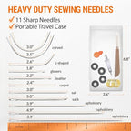 VONEEDL Heavy Duty Sewing Needles (11 PCS) & Waxed Thread (Black Color - 4 Rolls) - Upholstery Repair Kit for Leather, Canvas, Quilting & More