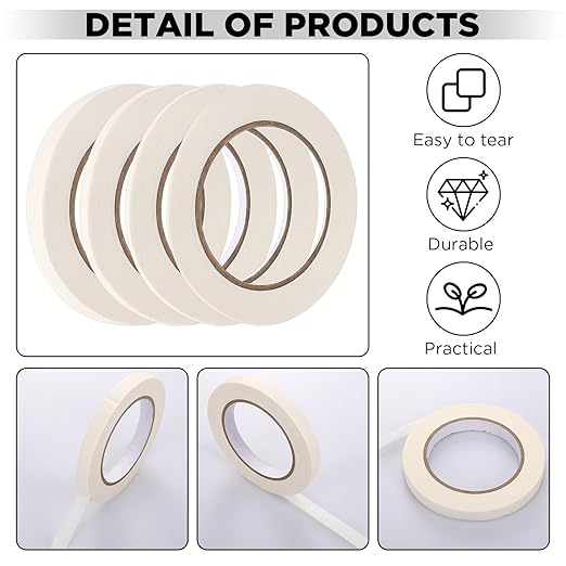 Epakh 4 Rolls Pinstripe Tape, Masking Tape in 1/16, 1/8, 1/4 and 1/2 Inch Wide, for Painters Automotive DIY Car Auto Paint Art(White,55 yd)