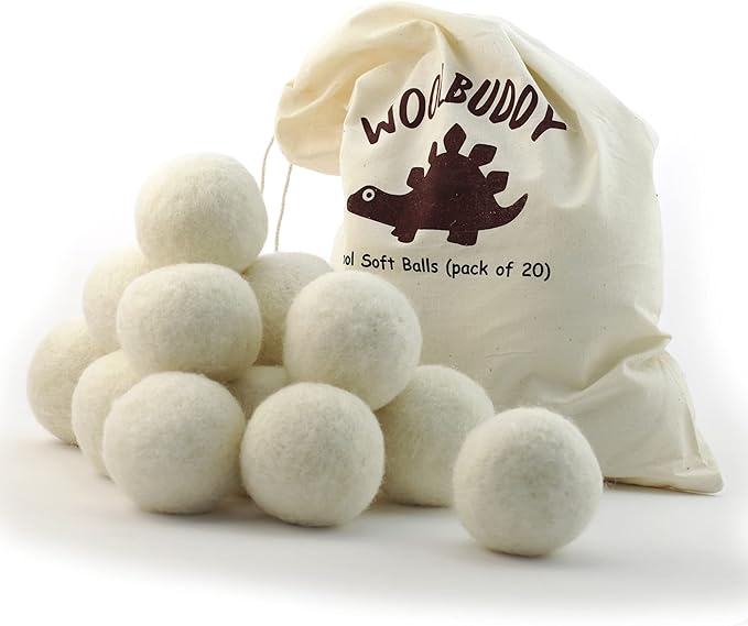 Woolbuddy Felt Balls – 20pcs Large 2.7” White Wool Pom Poms with Drawstring Bag – White Felt Balls for Crafts, DIY Garland, Christmas Ornaments, Needle Felting Projects