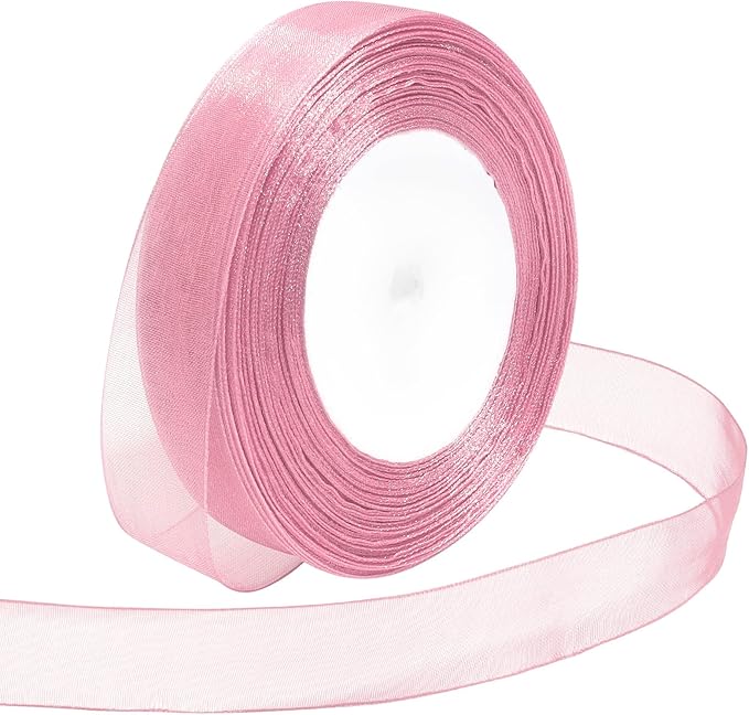 Ribbon for Gift Wrapping 3/4 inch Rose Gold Sheer Organza Ribbon for Flower Bouquet Tulle Thin Chiffon Ribbons for Wedding Invitations Christmas Halloween Presents Decorations Crafts 50 Yards