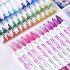 kander 12 Colors Dual Tip Acrylic Paint Markers, Blue Color — Extra Fine & Soft Brush Pen Set with Direct Ink Flow for Sketching, Detailing, Coloring on Wood, Canvas, Rock, Glass, DIY Crafts