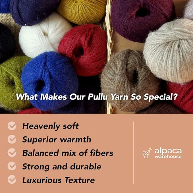 Pullu - Baby Alpaca Merino Wool Yarn Set of 3 Skeins (150 Grams) Worsted Weight - Sourced Directly from Peru - Heavenly Soft and Perfect for Knitting and Crocheting (Silver Noir)