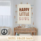 Nursery Wall Decor,Kids Room Decor,Happy Little Soul Linen Canvas Banner,Boho Inspirational Wall Hanging for Girls Bedroom,Nursery,Playroom 18x25 Inch