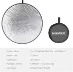 NEEWER 22 Inch/60 Centimeter Light Reflector Light Diffuser 5 in 1 Collapsible Multi Disc with Bag - Translucent, Silver, Gold, White, and Black for Studio Photography Lighting and Outdoor Lighting