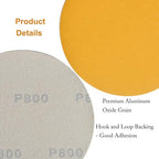 6-Inch No-Hole Hook and Loop Sanding Discs 800-Grit, Random Orbital Sandpaper for Automotive and Woodworking, 100-Pack