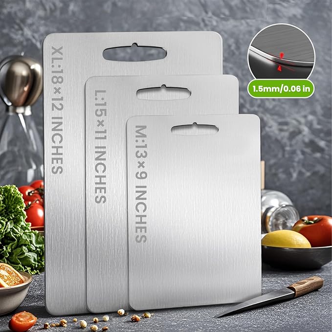 2Pack Titanium Cutting Board, 2025 New Upgrade 100% Pure Titanium Cutting Boards for Kitchen, Hygiene & Durability Non Stick Chopping Board, Double sided Cutting Board, Easy to Clean (13 * 9)