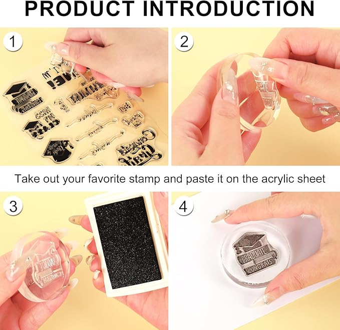 Whaline 4 Sheet Graduation Words Clear Stamps Congrats Grad Cap Silicone Transparent Stamps Border Stamp Cards for DIY Craft Card Making Scrapbooking Embossing Album Decor