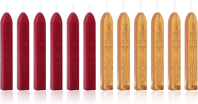 Yoption 12 Pcs Sealing Wax Sticks with Wicks, Antique Wine Red Dark Gold Totem Fire Manuscript Seal Wax for Wax Seal Stamp