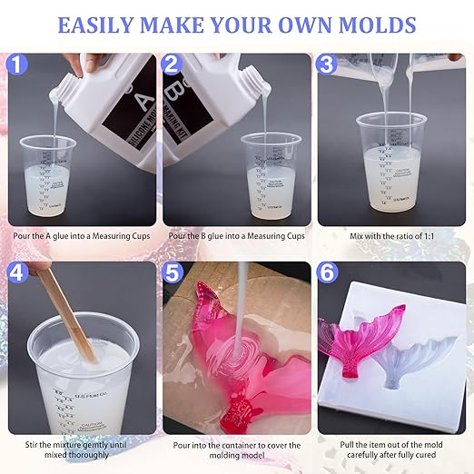 Silicone Mold Making Kit - 100oz Translucent Liquid Silicone Rubber for Mold Making - Elastic 1:1 Mixing Ratio Fast Curing Molding Silicone for Casting, DIY Resin Molds, Candle Molds, Soap Mold, Craft